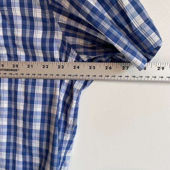 Victorinox Men's XL Blue White Plaid Button Down Short Sleeve Shirt Tailored Fit - Picture 6 of 7